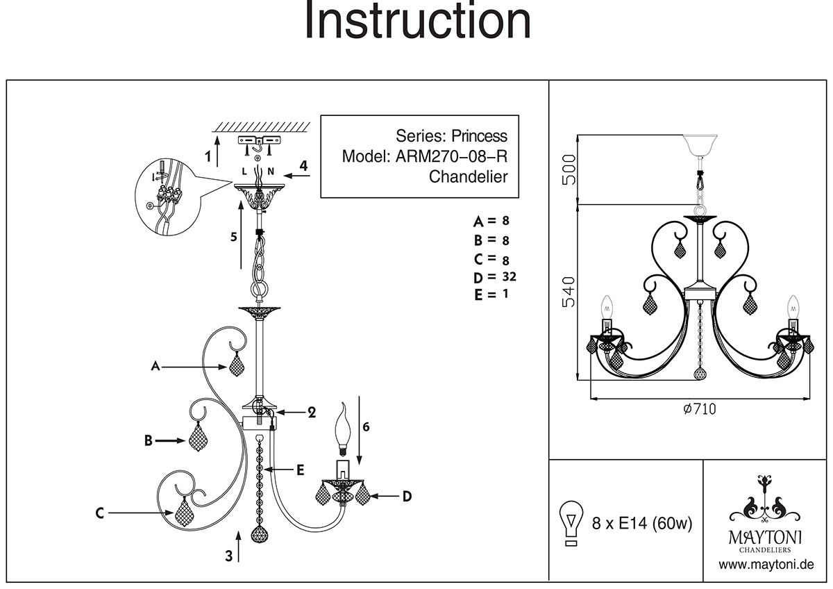 Подвесная люстра Maytoni Princess ARM270-08-R_MY
