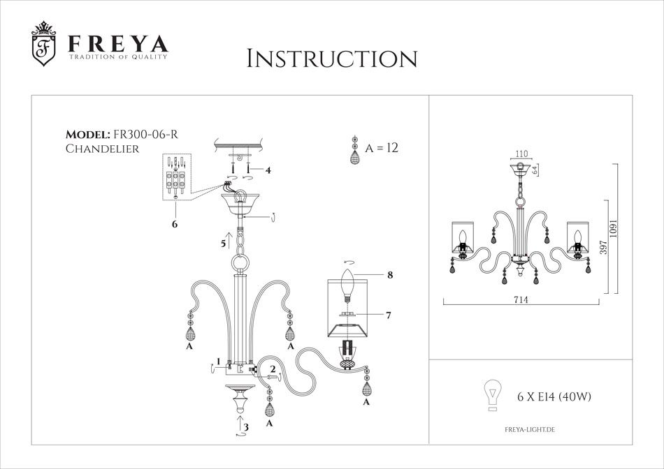 Подвесная люстра Freya FR2300-PL-06-BZ_MY